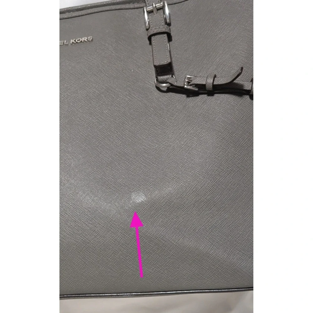 Michael Kors Jet Set Travel Tote Grey Saffiano Leather Large Shoulder Bag Silver